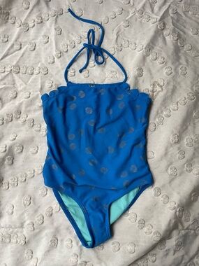 Limited Too Bright Blue Halter One-Piece Swimsuit with Aqua Lining